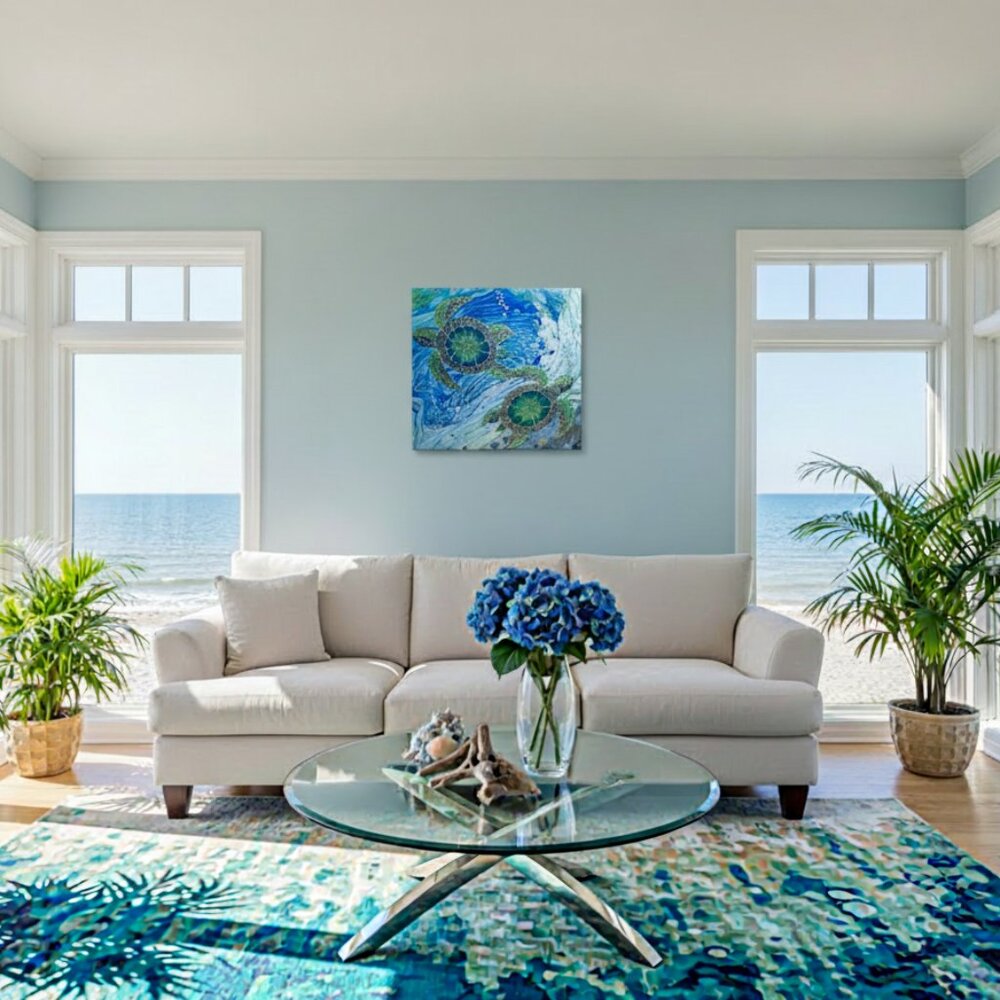 Hand Crafted Sea Turtle Fluid Wall Art Painting - Picture 15 of 15